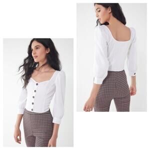 Urban Outfitters White Chloe Balloon Sleeve Button-down Trendy Crop Top Small